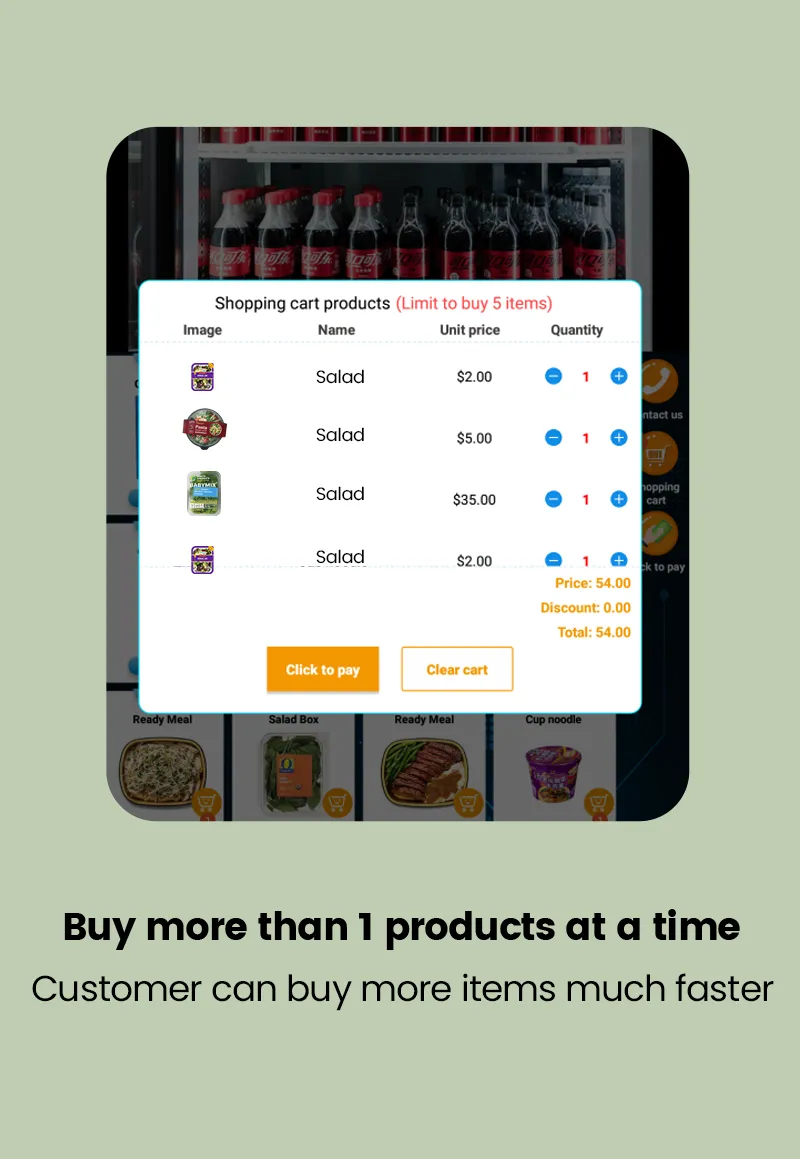 Fresh Salad Fruit Desserts Vending Machine with Pusher Slots Card Reader for Dining Hall Shopping Mall buy more products at a time