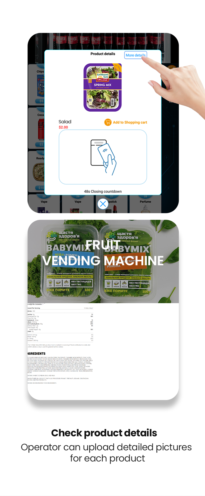 Fresh Salad Fruit Desserts Vending Machine with Pusher Slots Card Reader for Dining Hall Shopping Mall check food details