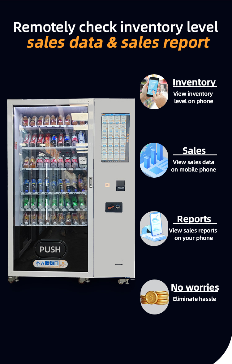 WEIMI Age Verification Vending Machine remote check inventory level sales data and sales report