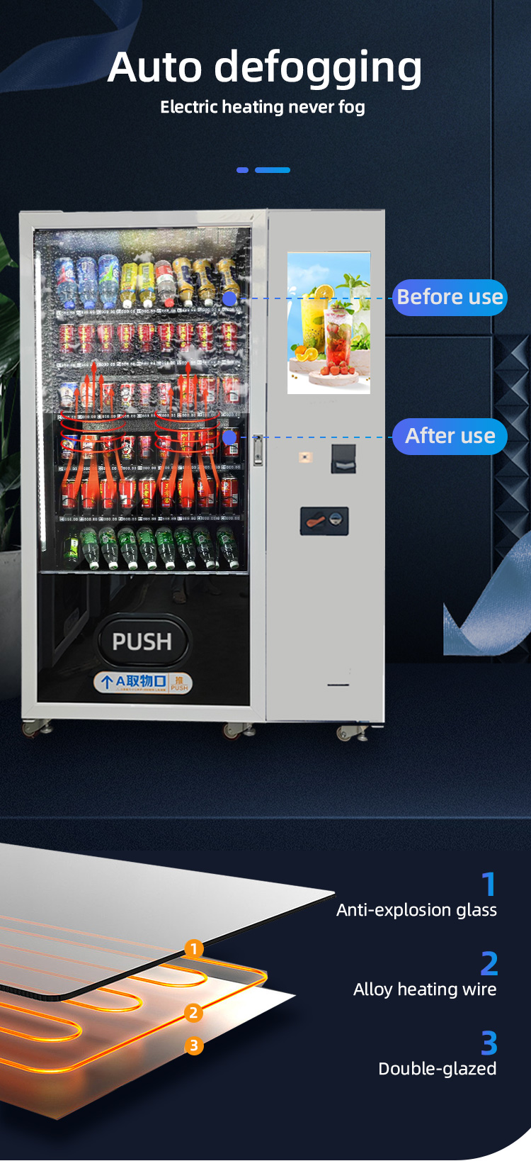WEIMI Age Verification Vending Machine auto defogging electric heating never fog
