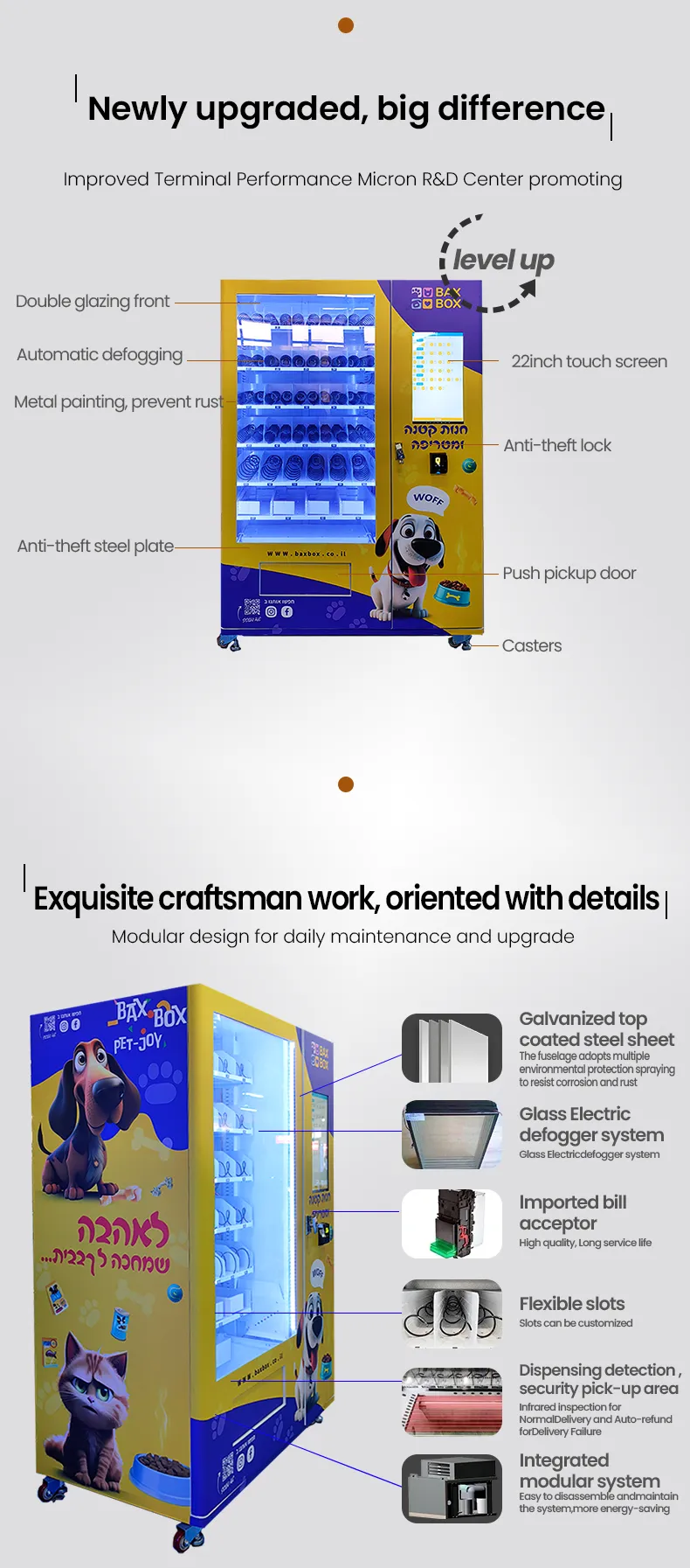 Outdoor Pet Vending Machine with Waterproof Roof Card Reader for Pet Dog Food Treats Toys Wash supports checking product details before buying, view product's description, ingredients...