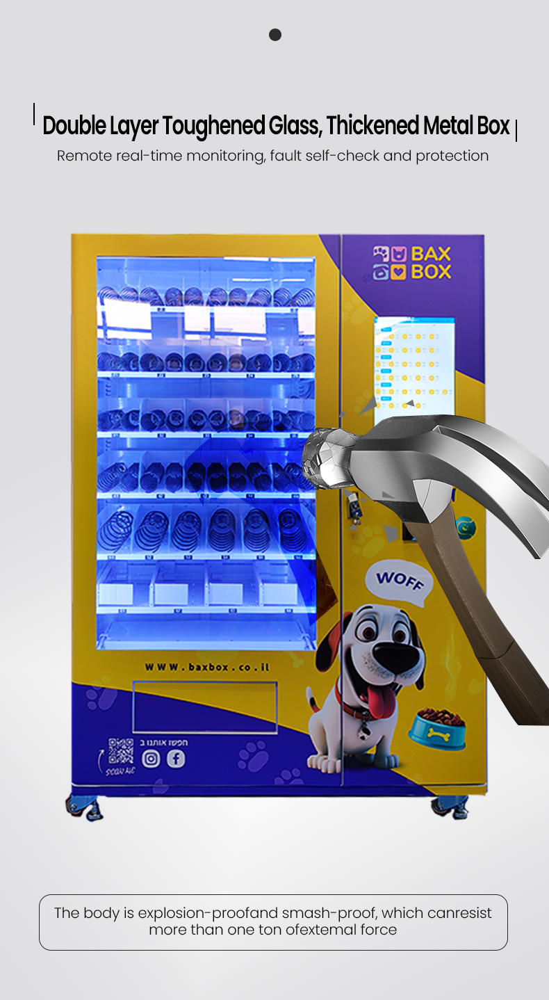 Pet Park Vending Machine for Pet Essentials Food Toys Emergency Packets Cleaning Supplies support remotely control energy, receive machine erro alarm by email