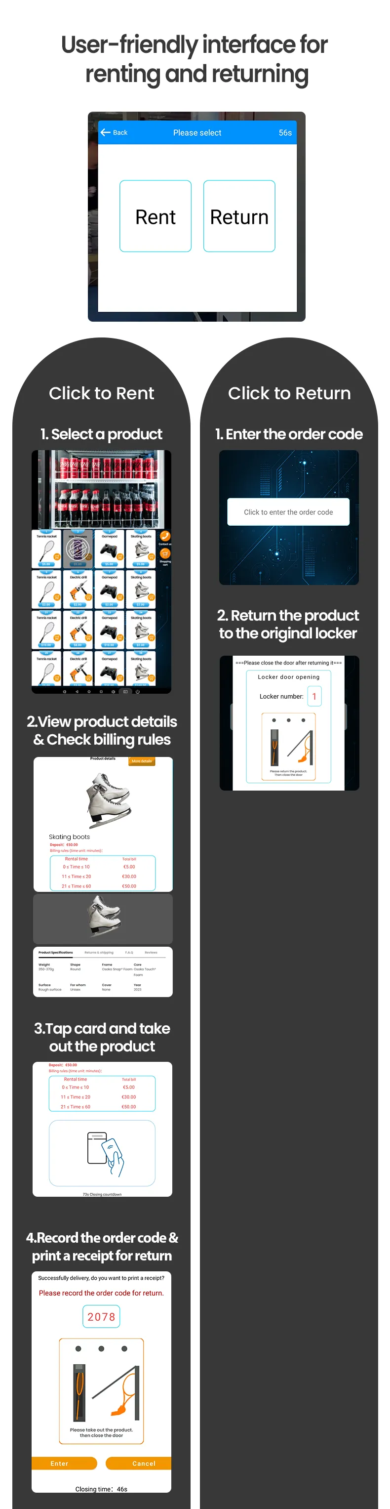 Self-Service Skate Rental Vending Machine for Roller Ice Skates Sports Gear in Gyms Sports Centers