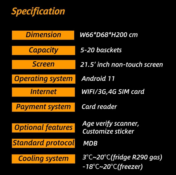 Custom Big Capacity Cold Drink Ice Cream Vending Machine Smart Fridge with Card Reader specification