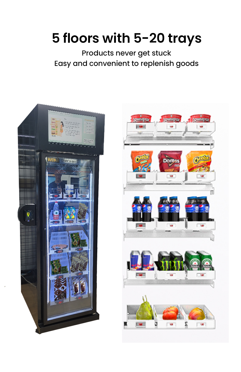 Custom Big Capacity Cold Drink Ice Cream Vending Machine Smart Fridge with Card Reader suitable for different size and weight of products