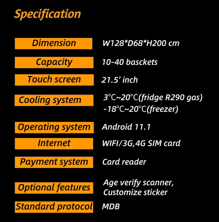 fresh food vending machine specification