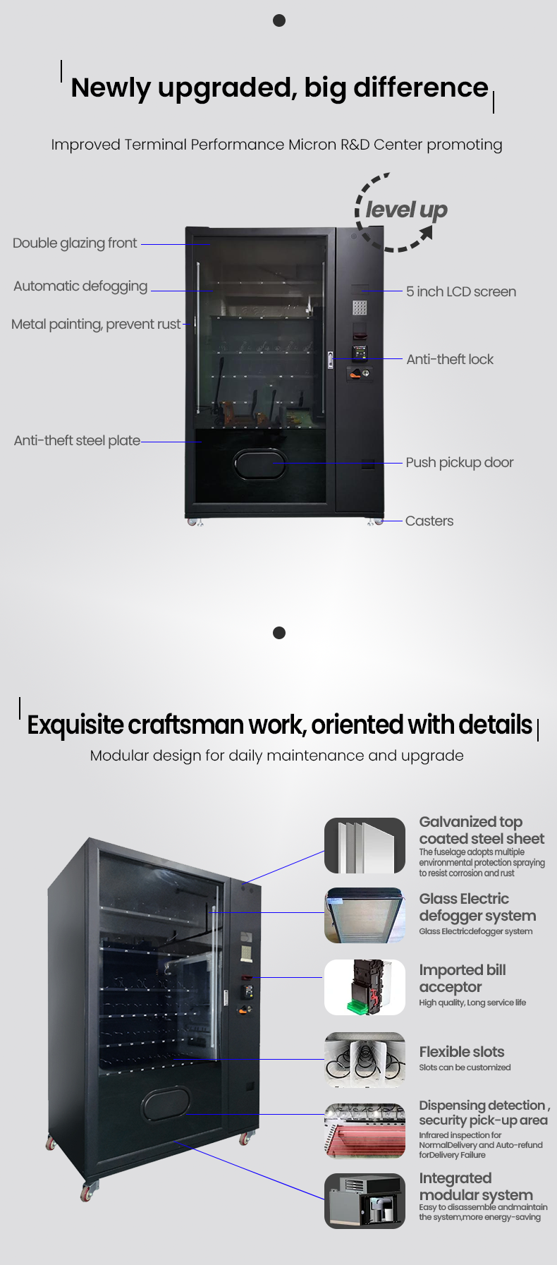 Affordable Keyboard Vending Machine for Bottle Drinks Snacks with Top Screen for Branding