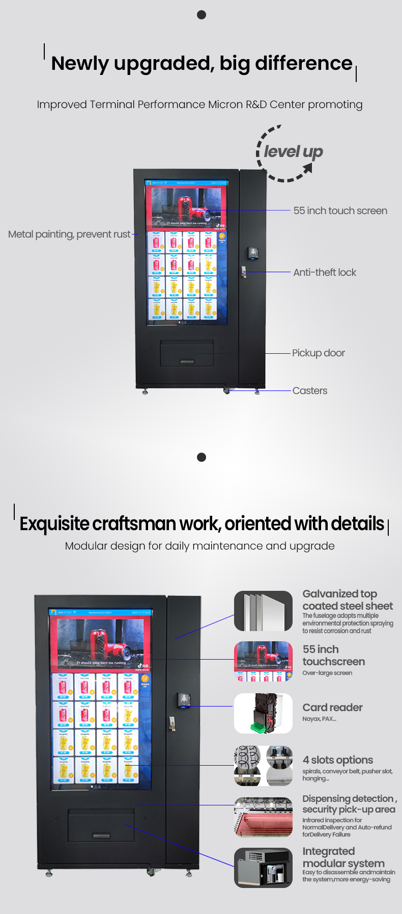 Large Touchscreen Refrigerated Food Snacks Vending Machine with LCD Advertising Screen optional payments
