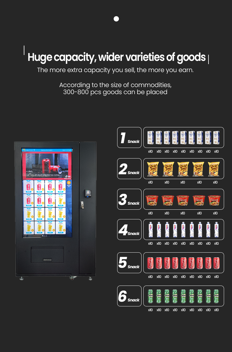 Large Touchscreen Refrigerated Food Snacks Vending Machine with LCD Advertising Screen huge capacity for wider varieties of goods