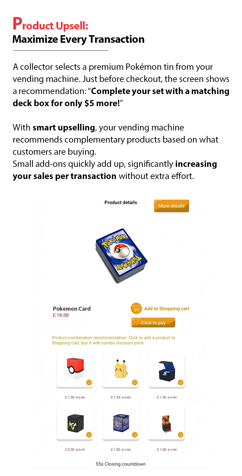 Pokémon Card Machine Booster Pack Dispenser with Cashless Payment to Sell Bulk Pokemon Cards maximize every pokemon sales