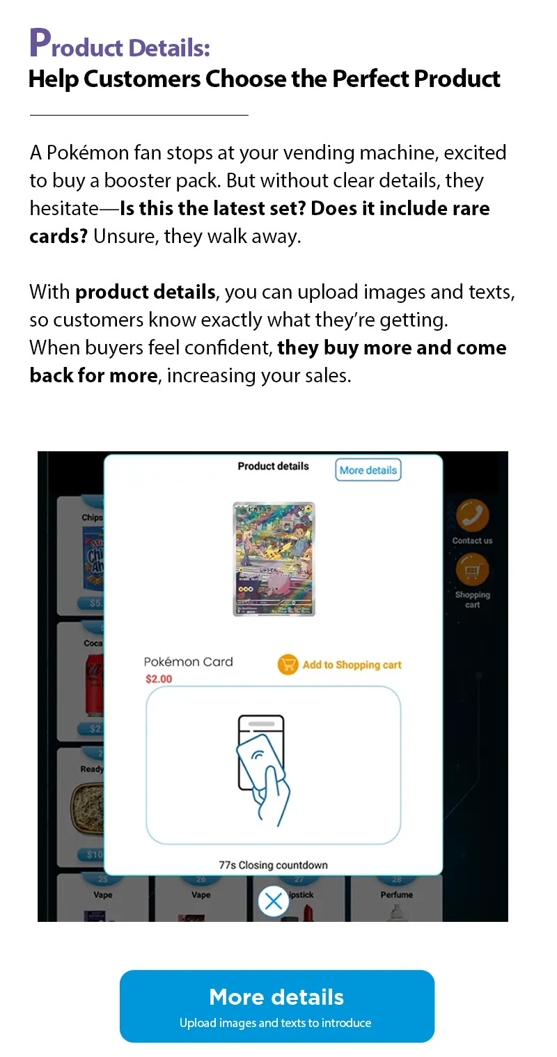 Pokémon Vending Machine Products for Sale for Pokemon Cards Trading Cards upload product details and help customers choose the right product