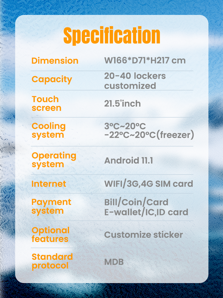 Frozen Food Vending Machine for Ice Cream Seafood frozen meat specification