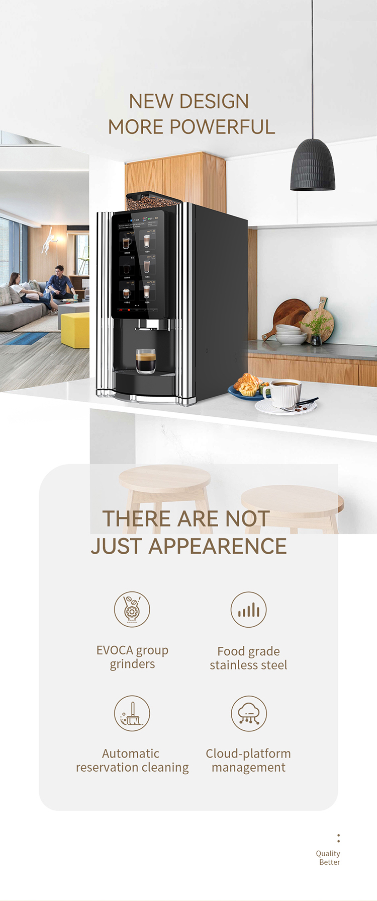 product parameters of Mini Tabletop Coffee Vending Machine With Automatic-cleaning System for Lattes Cappuccinos Espresso