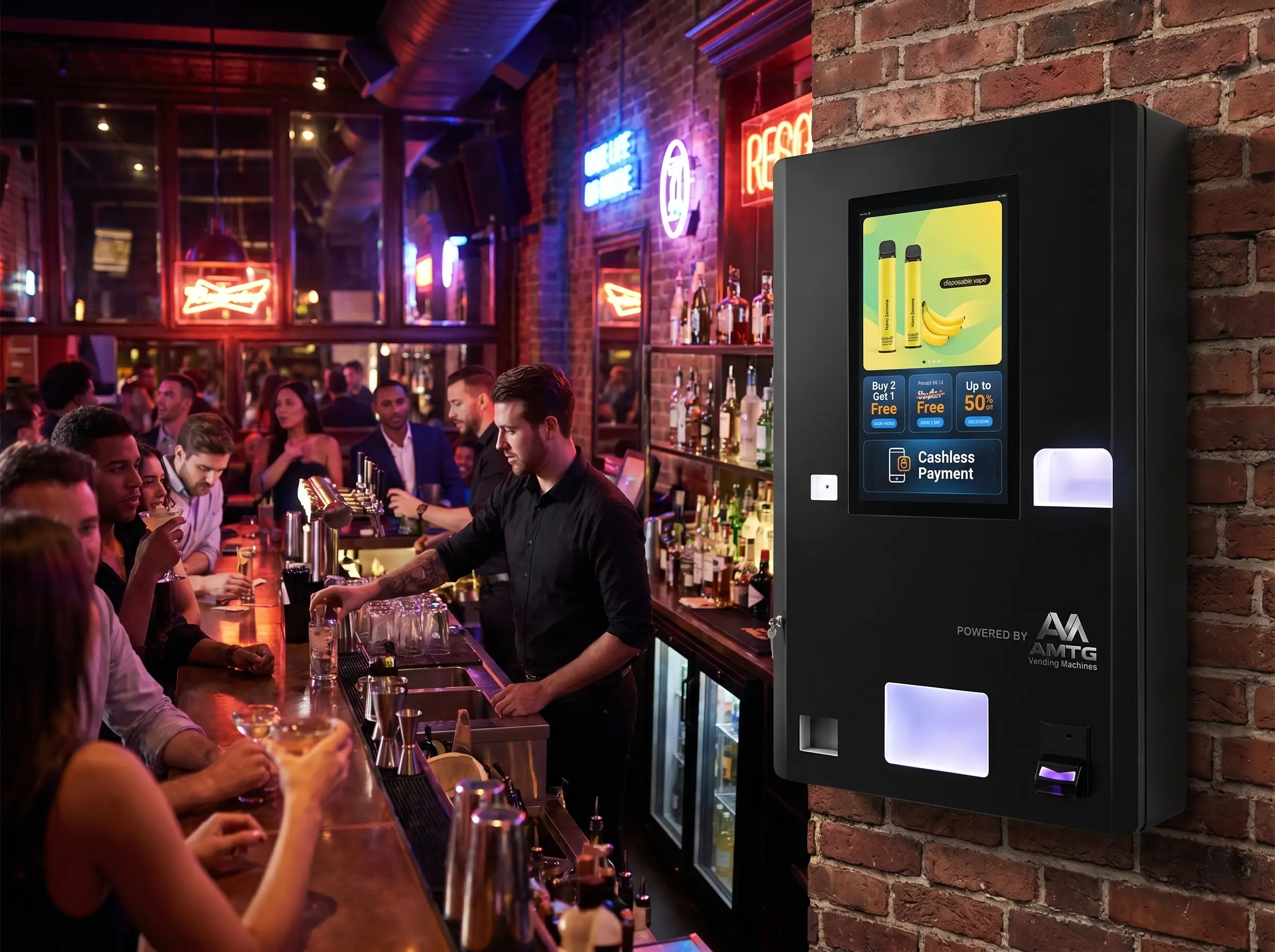 how the Slim Wall-Mounted Smart Vape Vending Machine works