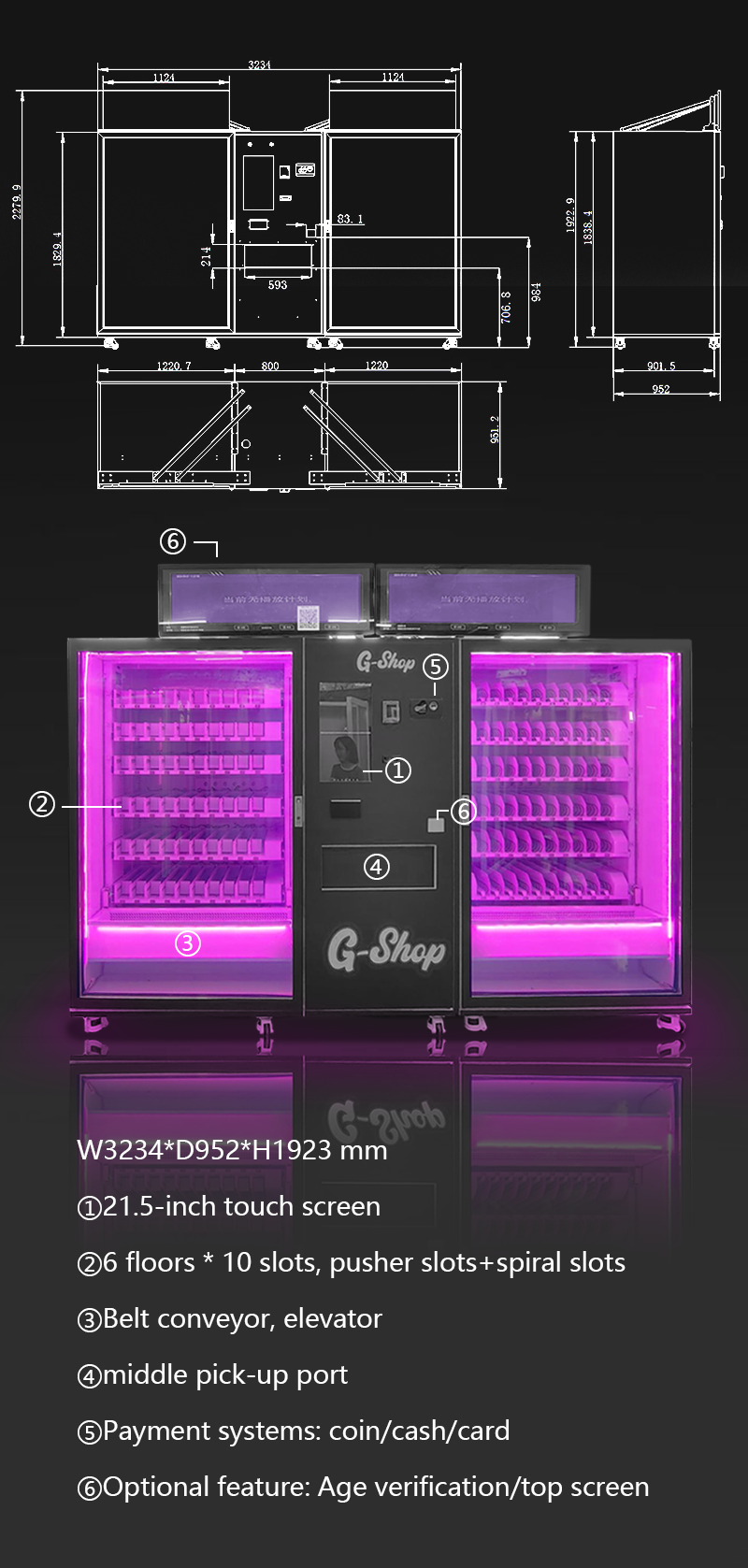 Combo Big Capacity Cigarette Dispenser Machine for Vape Snakcs Drinks with EU Age Verification