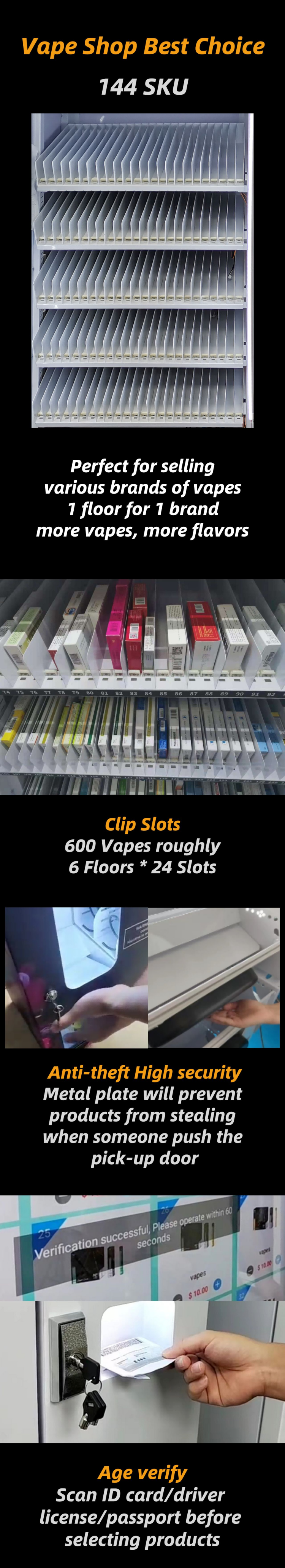 Vape shop clip slots vape vending machine with age verification