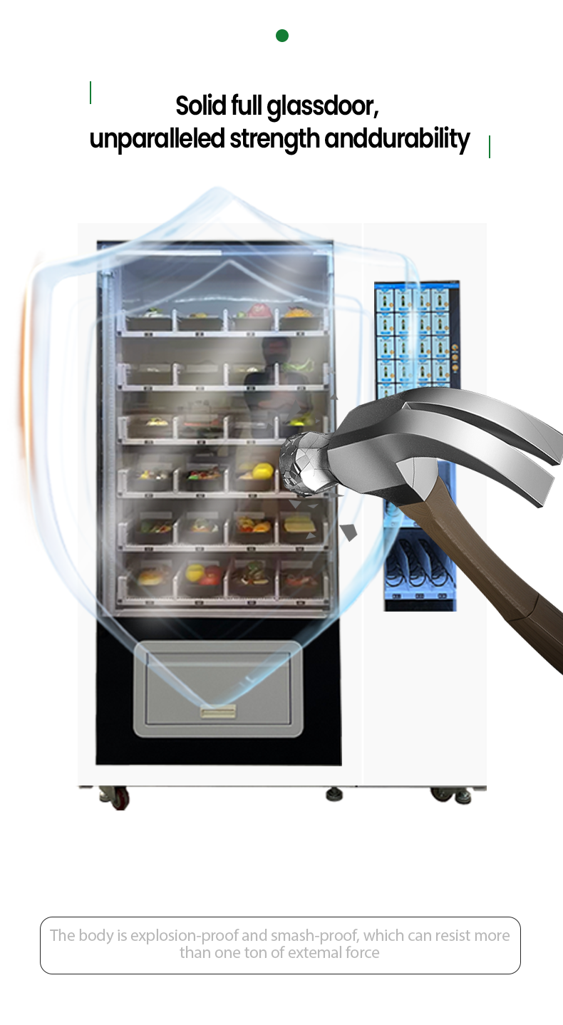 Fresh Salad Fruit Desserts Vending Machine with Pusher Slots Card Reader for Dining Hall Shopping Mall soild full glass door