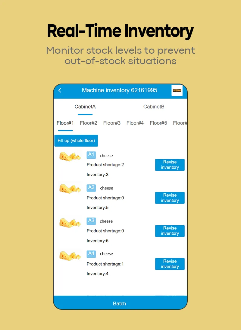 Eco-Friendly Cheese Vending Machine with Advanced Refrigeration System check real-time inventory and monitor stock levels to prevent out-of-stock situations