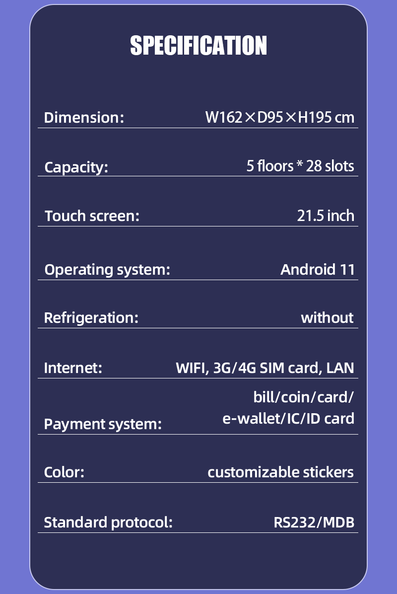 the specification of weimi medicine vending machine for clinic hospital pharmacies. this machine can contain more than 200 pieces items