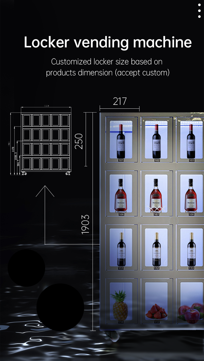 Snack, Drink, Fresh Fruit & Glass Bottled Vending Machine customized locker size and quantity