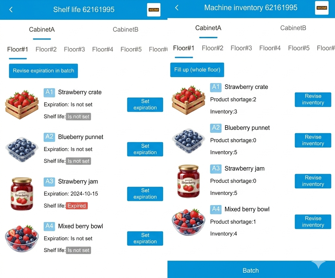 Remote management dashboard for Pittalis strawberry vending machine