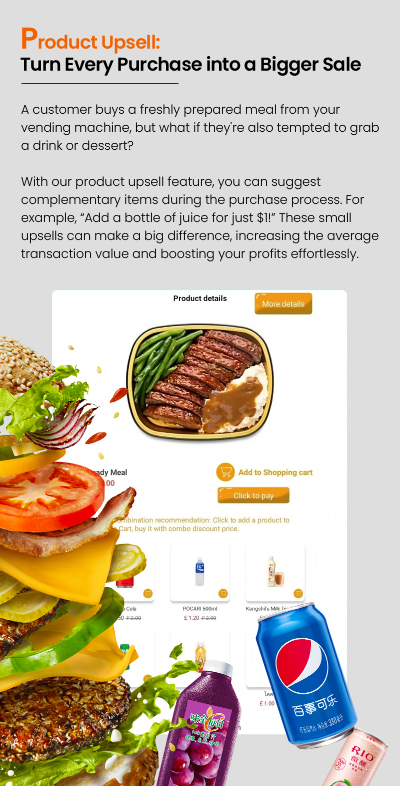 Hot Food Vending Machine with Elevator Built-in Microwave turn every purchase into a bigger sale