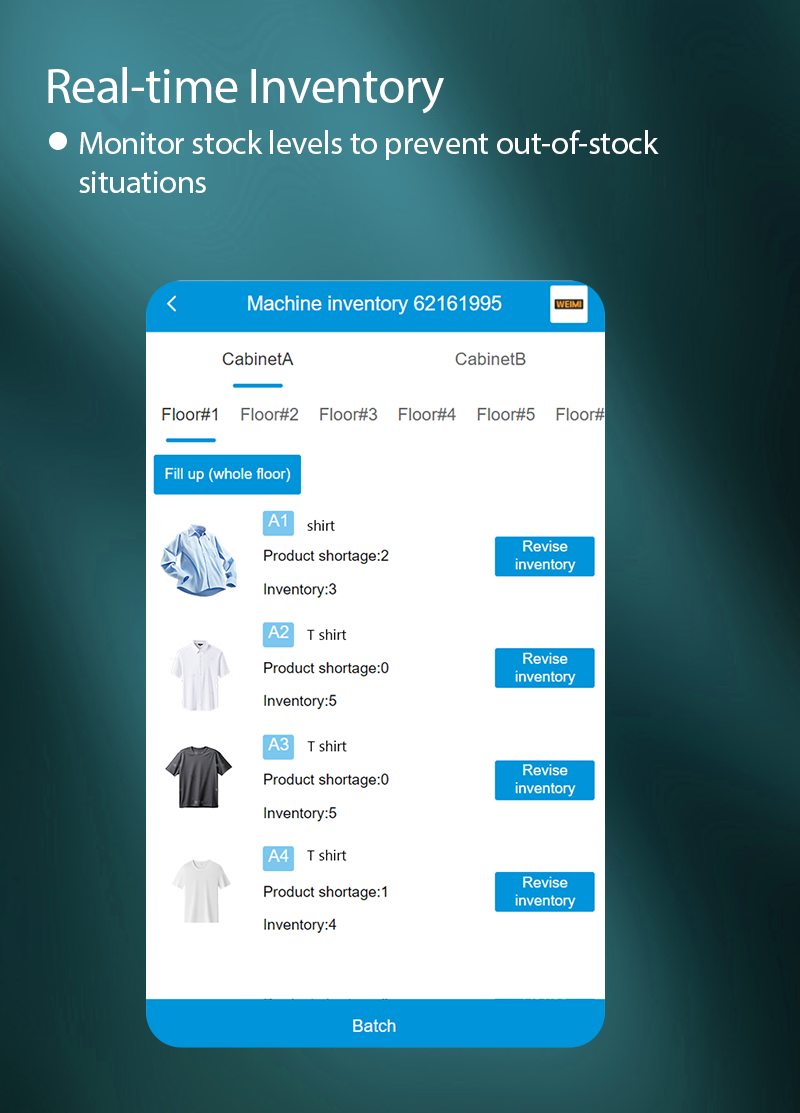 T-shirts Clothing Vending Machine Big Digital Touchscreen monitor clothing stocks to prevent out-of-stock situations