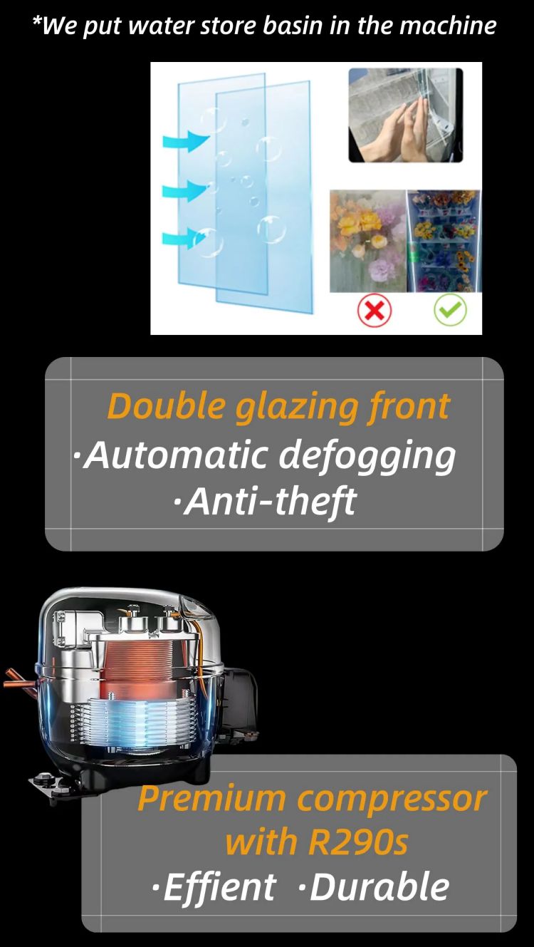 Hot sale fresh flower vending machine double glazing front premium compressor with R290s