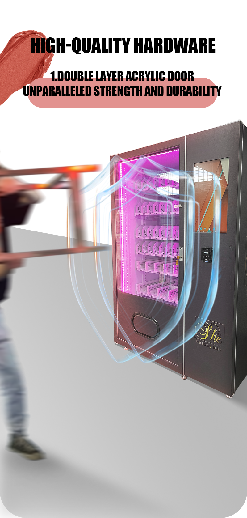 21.5-inch touchscreen on a smart beauty vending machine