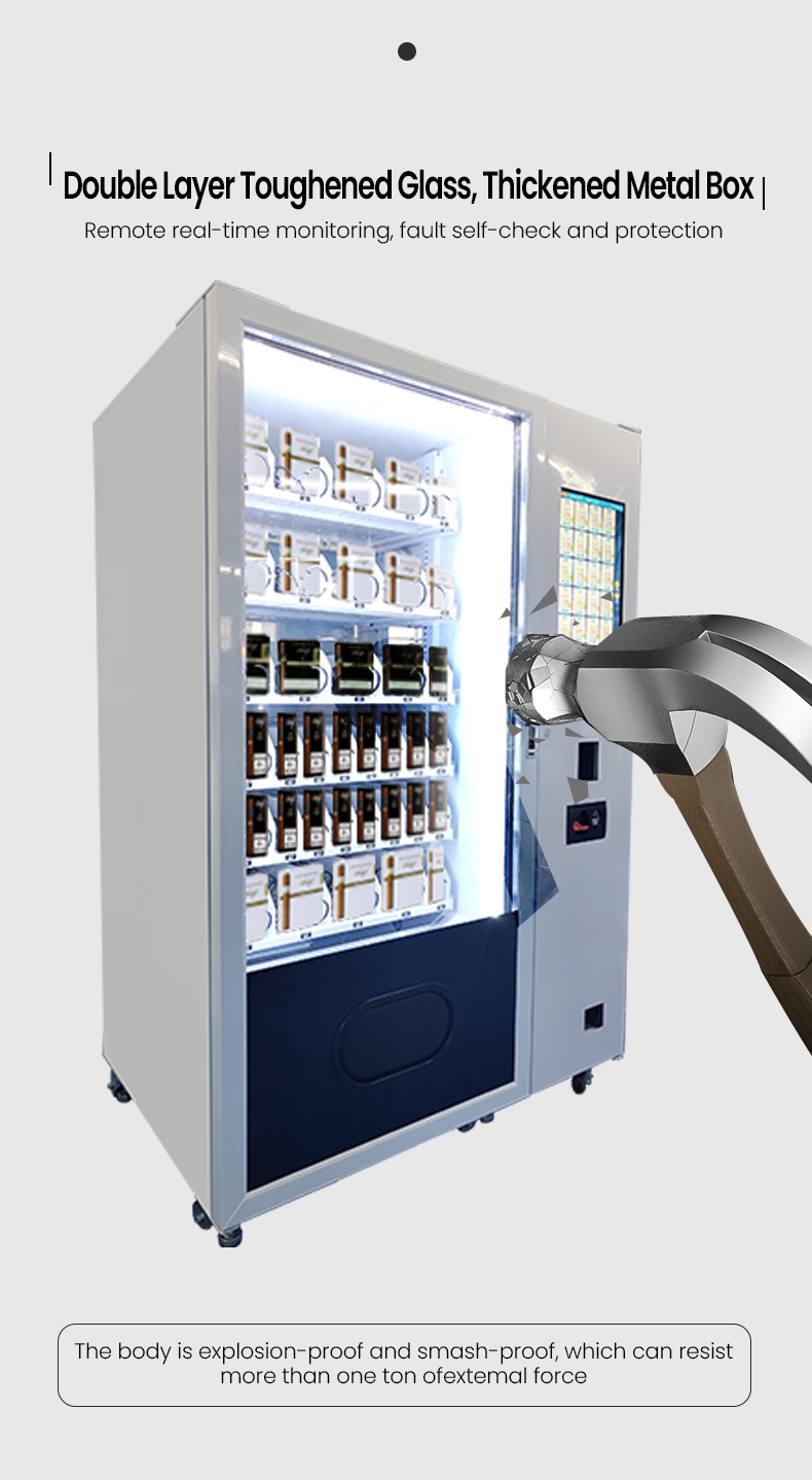 Smart vending machine for cigarette vape with age checker option touch screen and cash coin card reader box