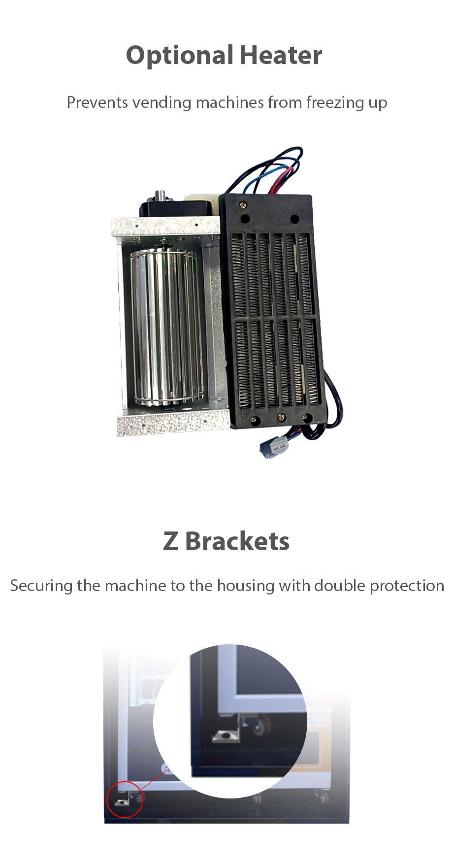 optional heater and Z brackets for Fully Protection Outdoor Vending Machine with Housing for Snack Drink