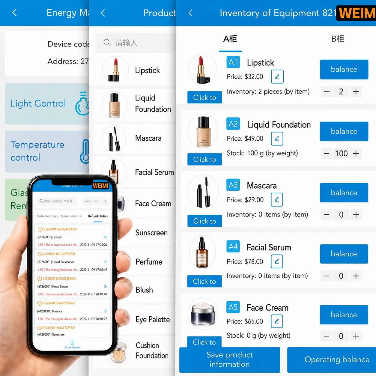 manage Mall Beauty Vending Machine from your phone