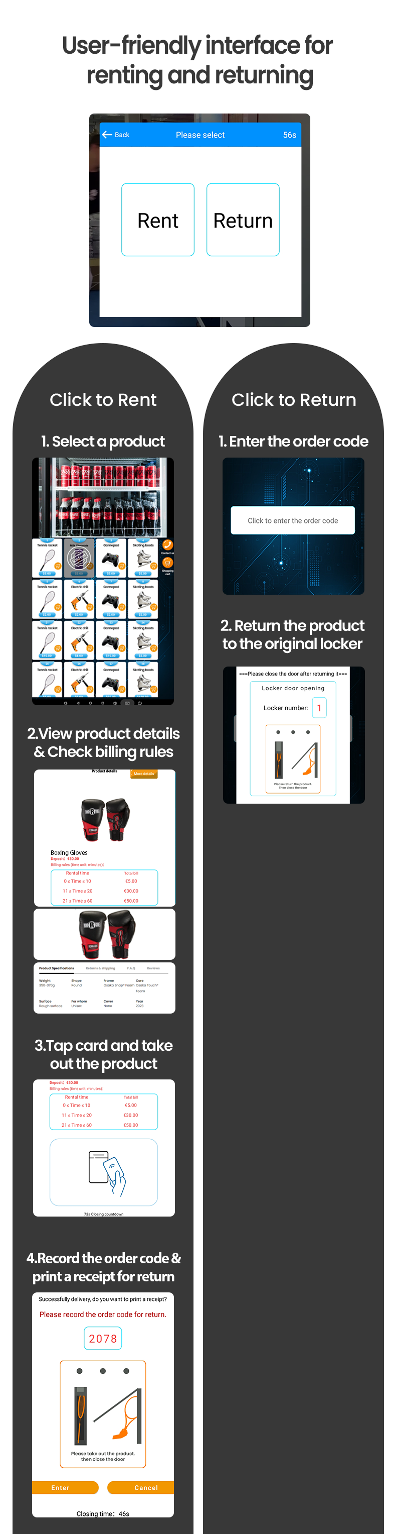 how to rent from Gym Boxing Equipment Vending Machine with Rental System Card Reader Customized Lockers