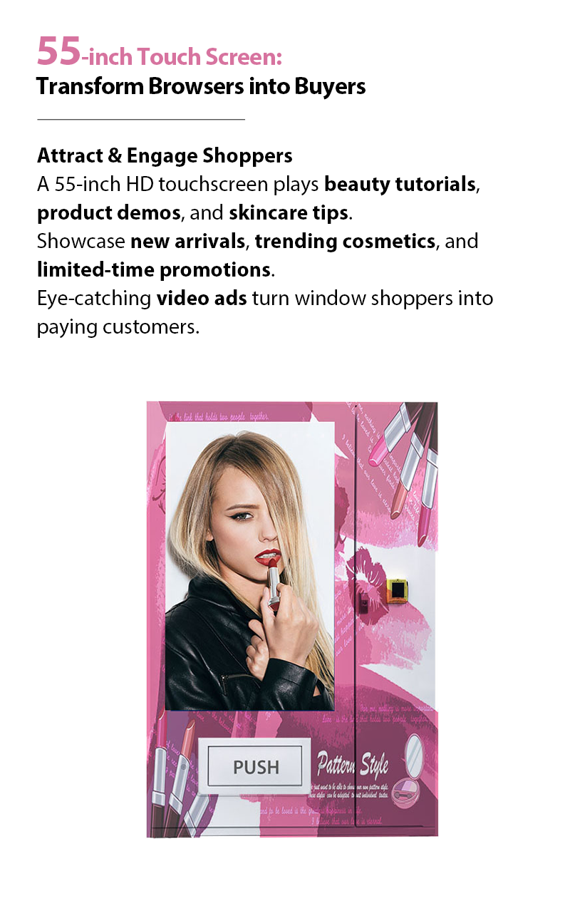 Vending Machine for Perfume with 55-inch Touchscreen for attracting and engaging shoppers