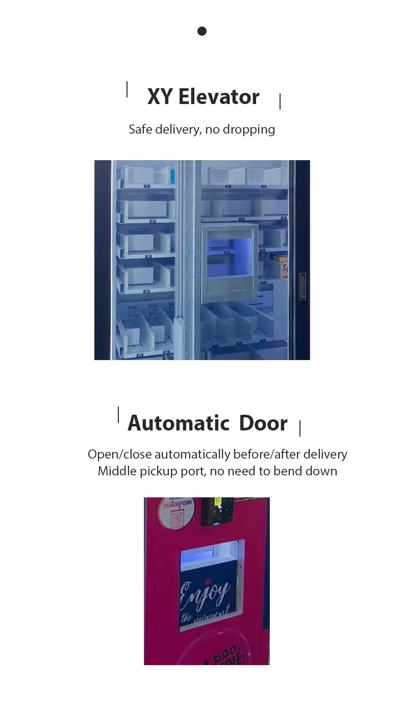 Cupcake Vending Machine for sale with Automatic Elevator System and Refrigerated Custom Stickers with XY elevator and automatic pickup port