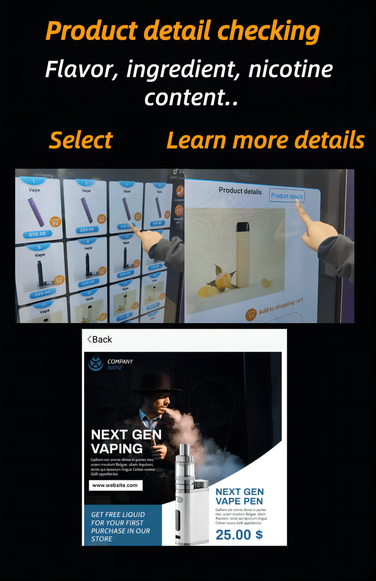 Vape shop clip slots vape vending machine with age verification