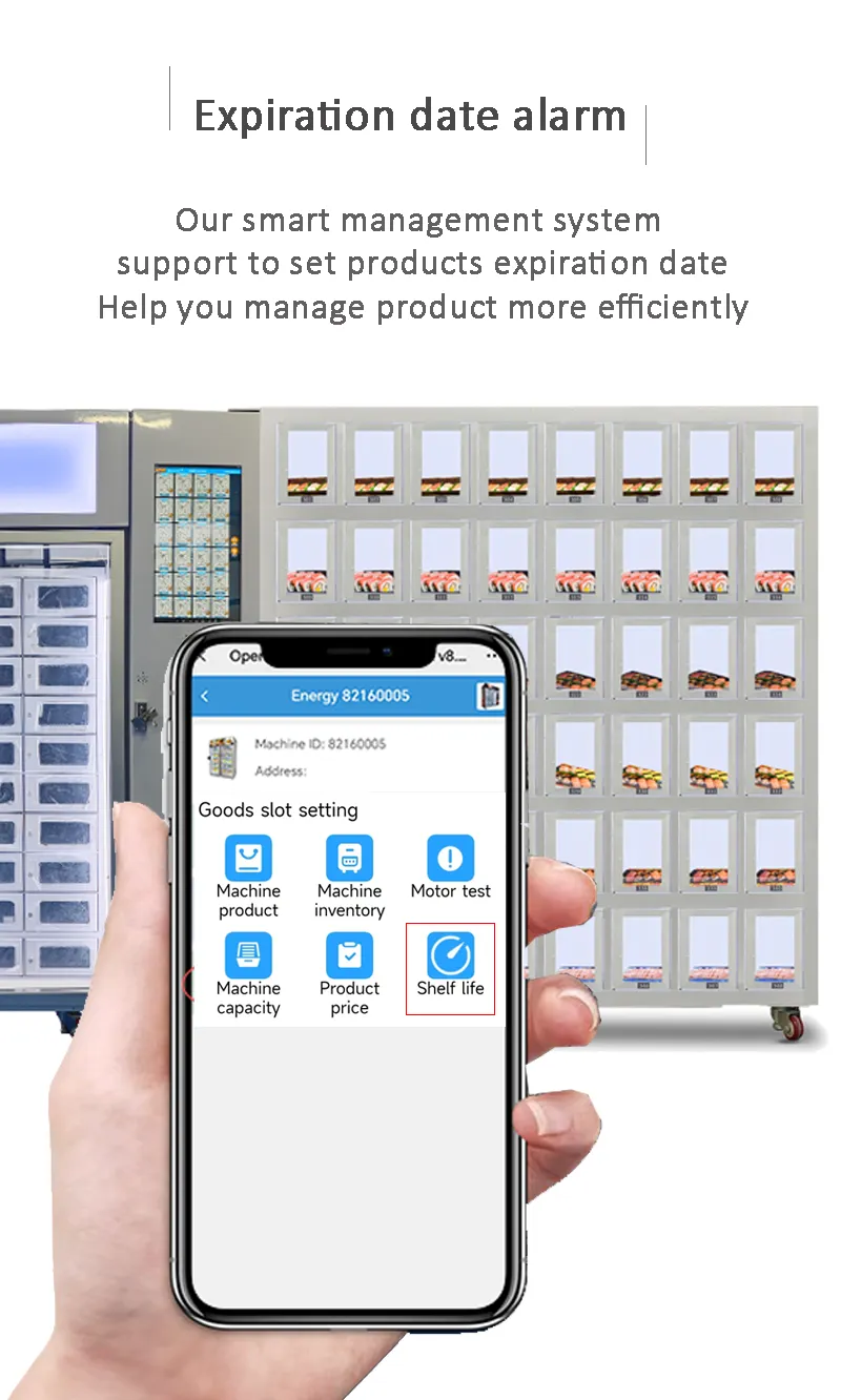 expiration date alarm for Fresh Salad Fruit Desserts Vending Machine with Pusher Slots Card Reader for Dining Hall Shopping Mall
