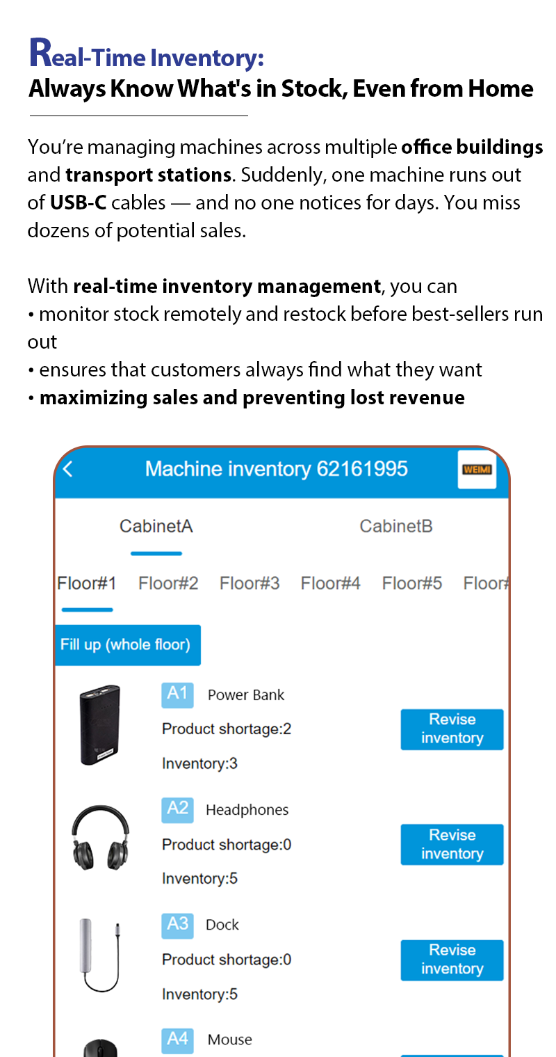 check real time inventory 3C Products Electronics Vending Machine with Custom Branding for Airport Transport Stations