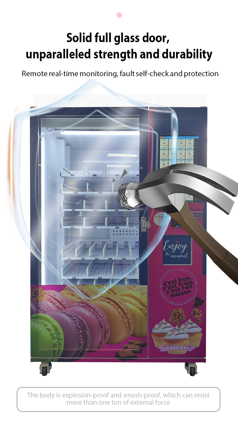 Cupcake Vending Machine for sale with Automatic Elevator System and Refrigerated Custom Stickers soild full glass door