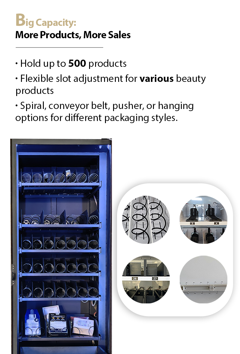 Weimi beauty kiosk with slim machine design for space-saving. flexible slot adjustable for various beauty products
