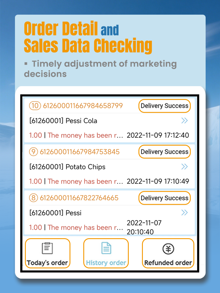 Frozen Food Vending Machine for Ice Cream Seafood frozen meat check order details and sales data
