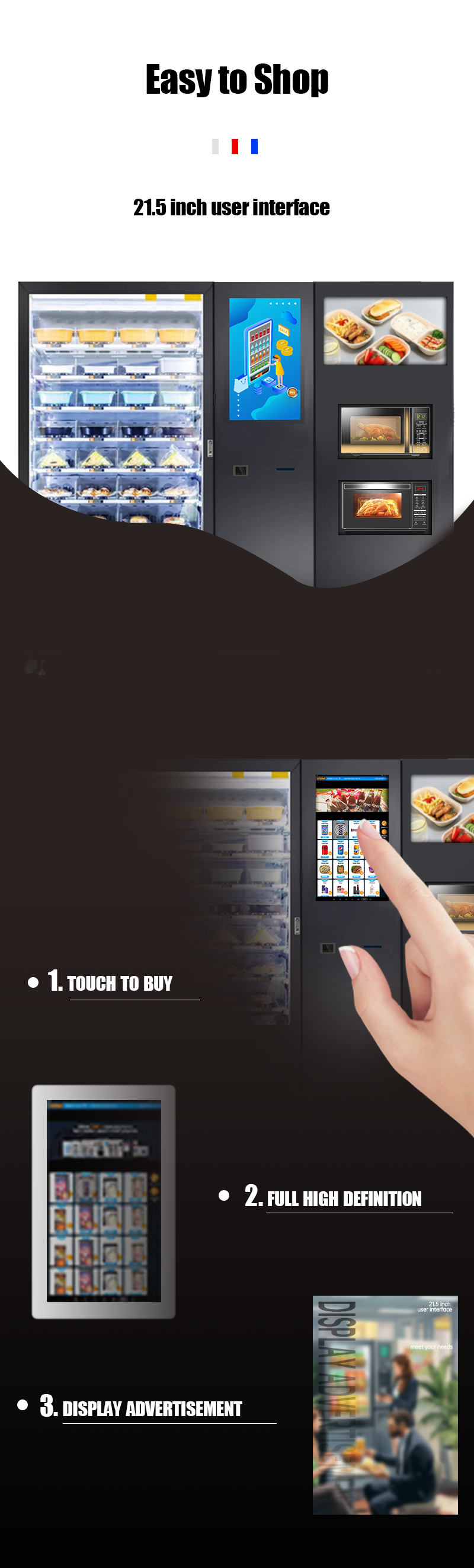 WEIMI Smart Hot Food Vending Machine 21.5-inch user interface easy to shop