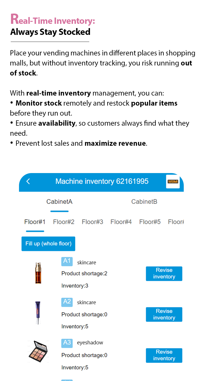 Vending Machine for Perfume with 55-inch Touchscreen check real time inventory