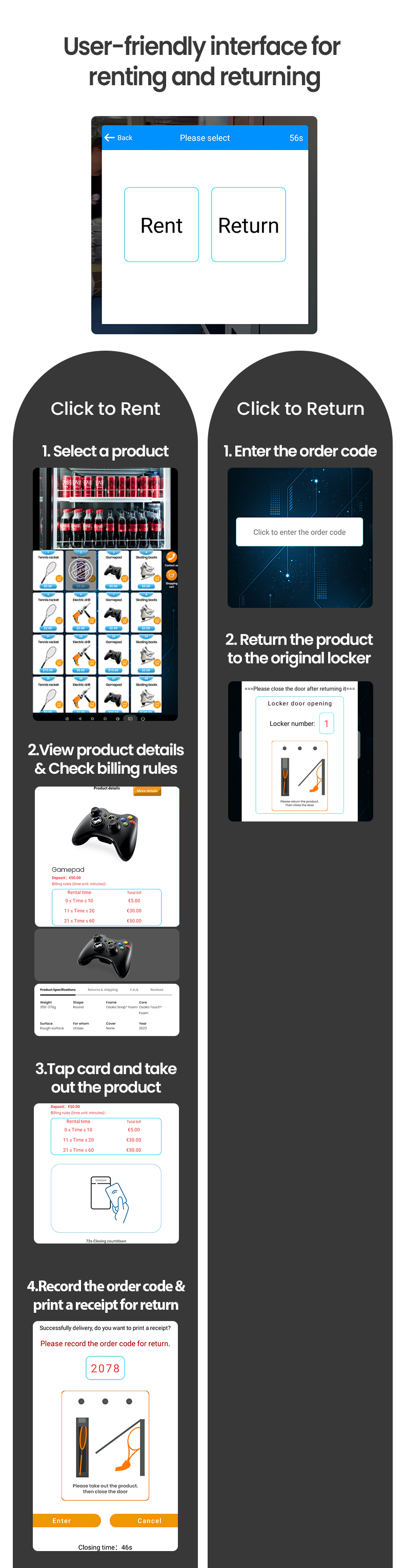 Automated Rental Kiosk Vending Machine for Video Game and Office Equipment 24/7 Equipment Rental Access