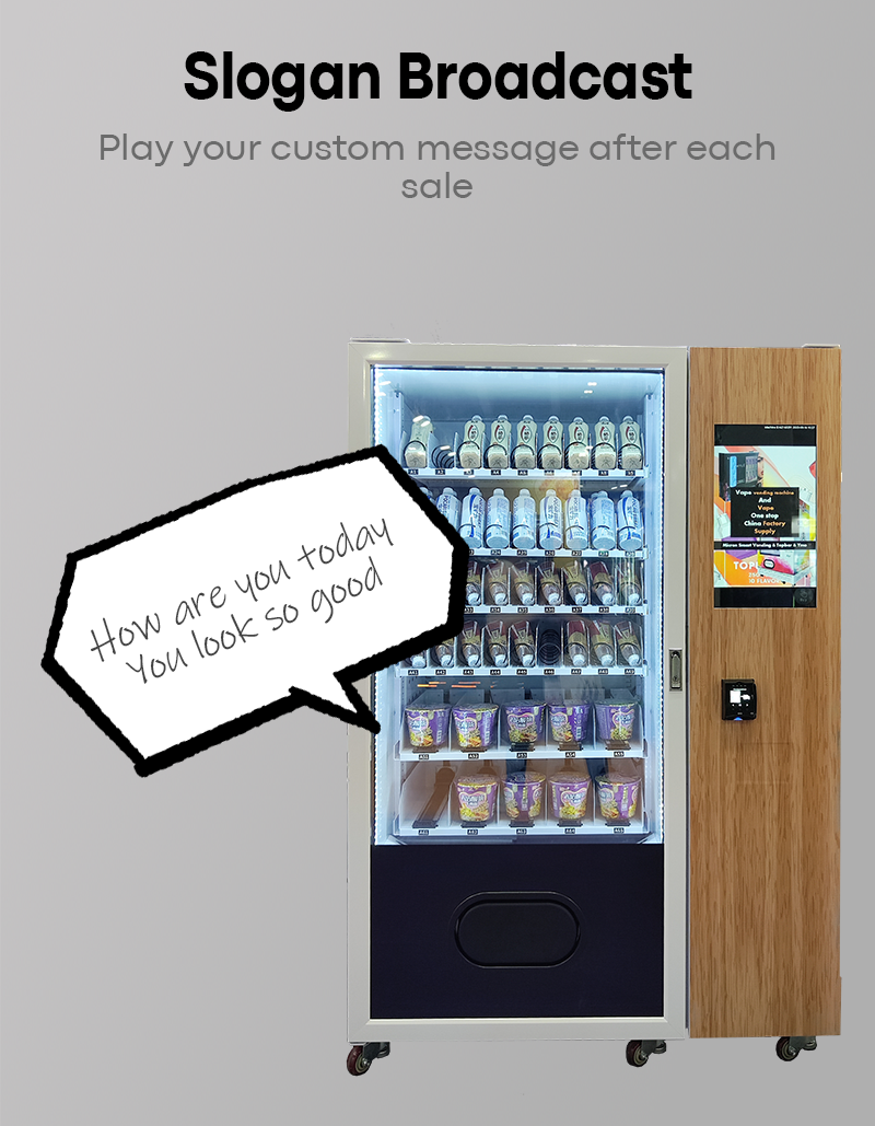 Snack Drink Vending Machine with TrueMoney PromptPay Line Pay Payment Methods for Thailand slogan broadcast