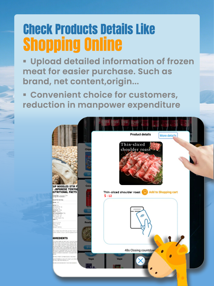 Frozen Food Vending Machine for Ice Cream Seafood frozen meat support uploading frozen food details on the vending machine screen
