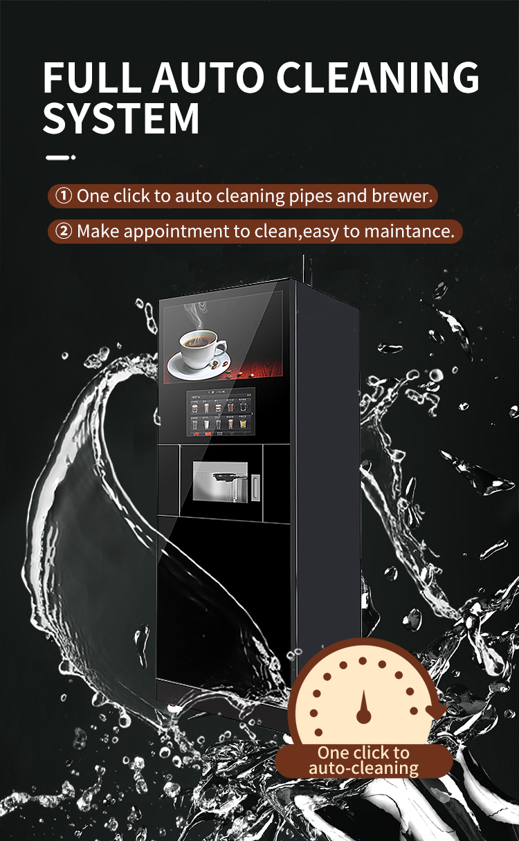 Commercial Coffee Vending Machine for office full auto cleaning sytem one click to auto cleaning pipes and brewer