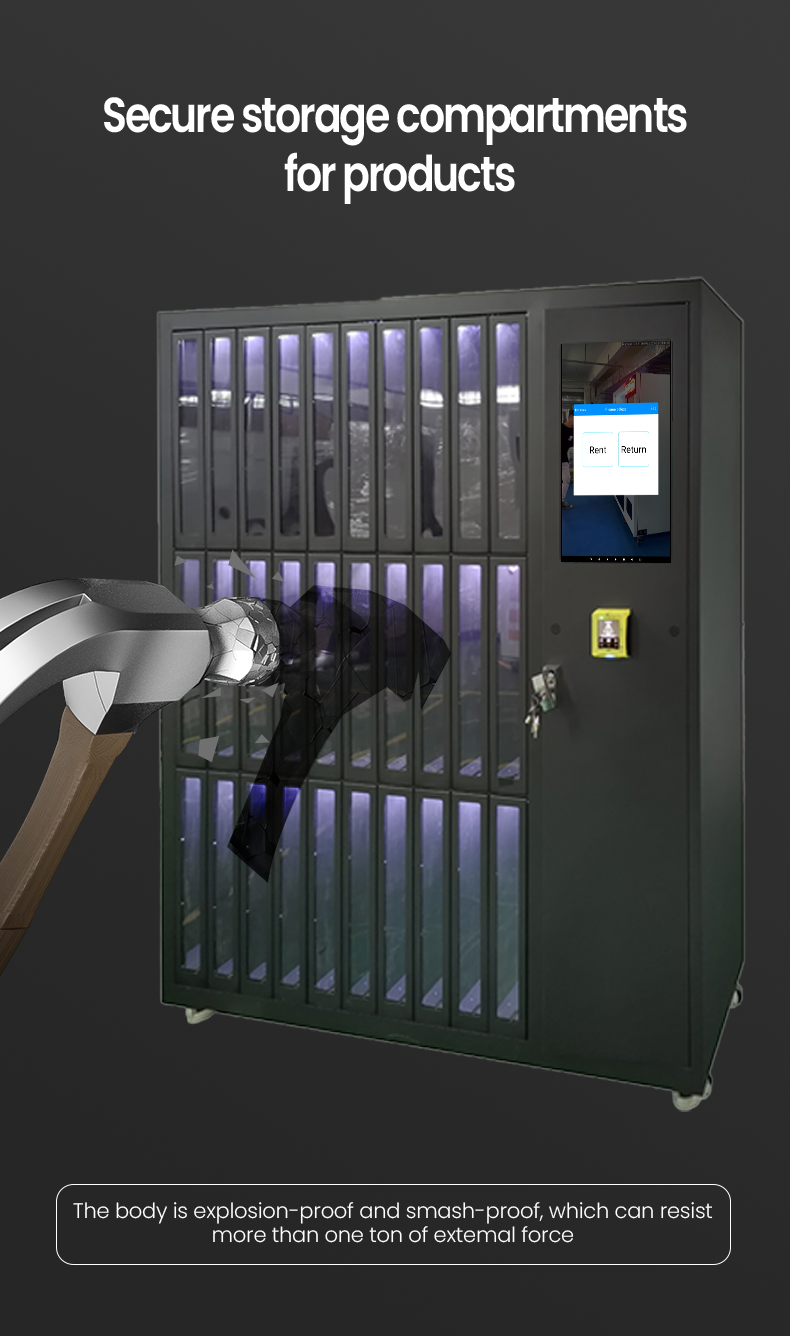 secure storage compartments for products Gym Boxing Equipment Vending Machine with Rental System Card Reader Customized Lockers