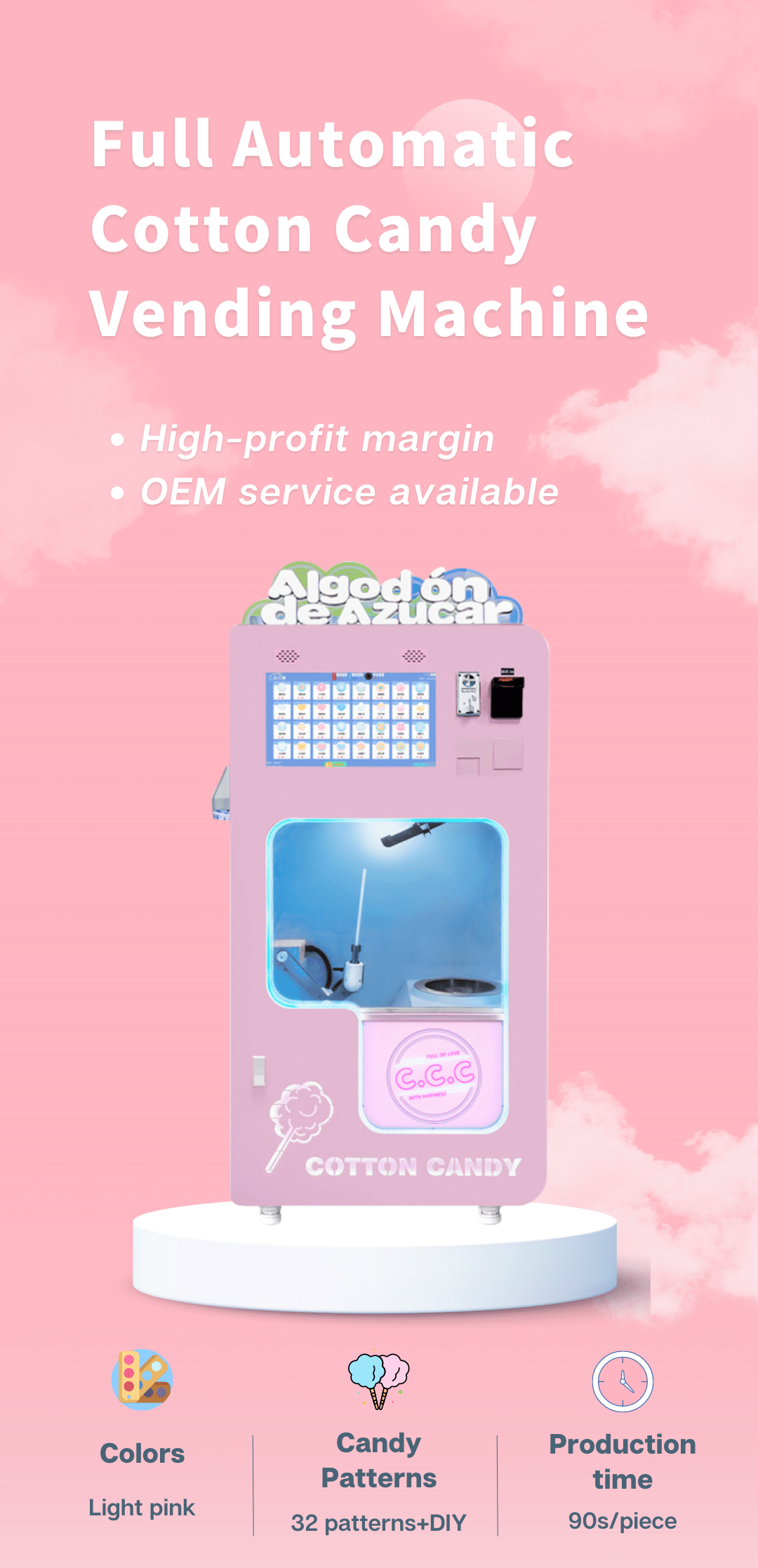 Commercial Full Automatic Cotton Candy Machine DIY Candy Floss Vending Machine OEM service available