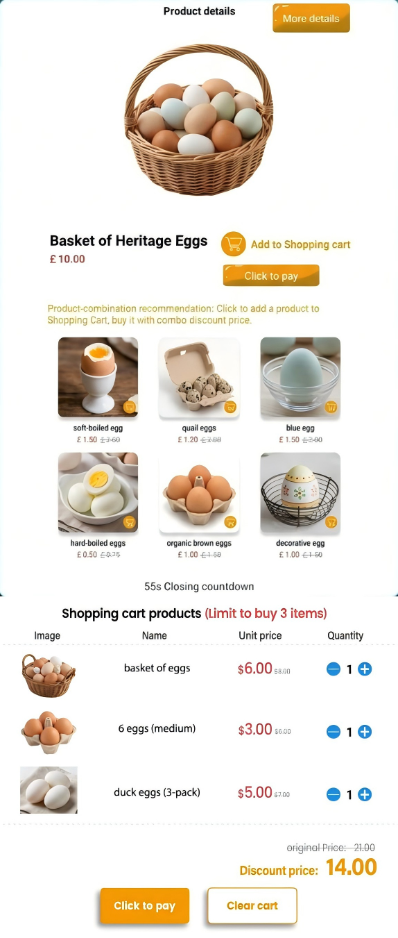 WEIMI Mini Fresh Egg Vending Machine upsell feature multi-buy discounts